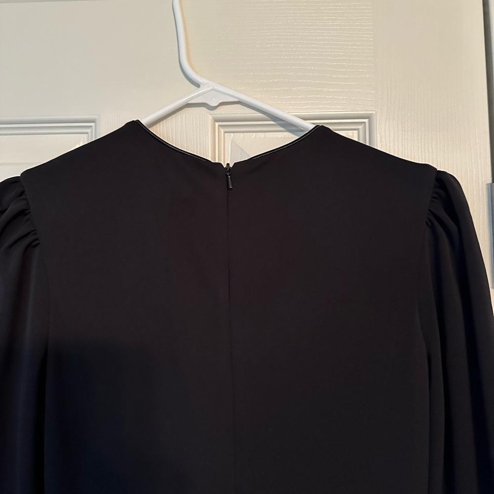 NWT - HELSI “Greta” Puff Sleeve Black Fringe Midi Dress with Gold Accents - Picture 15 of 15
